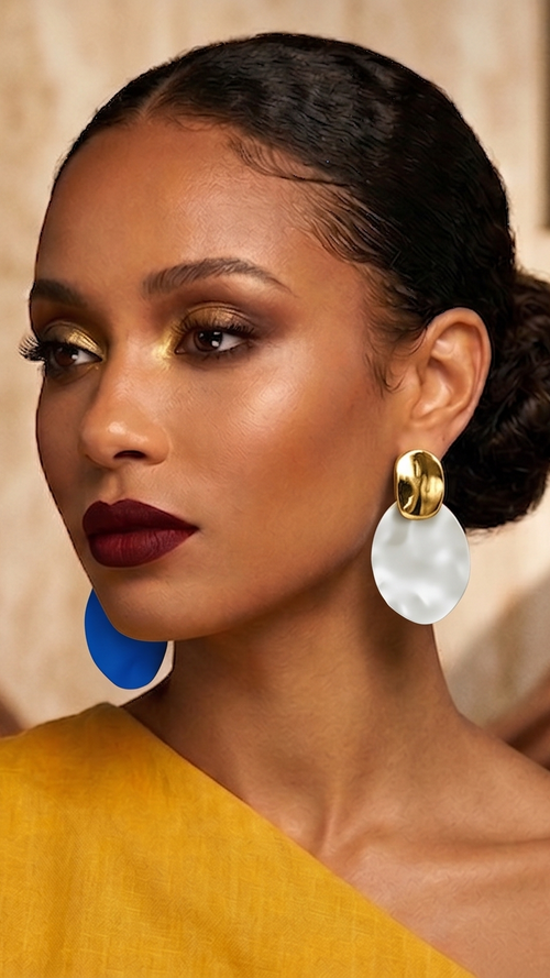 ADRIANA - Boucles disques bicolores blanc et bleu cobalt