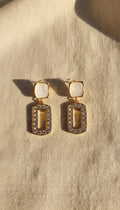 LUCIA - Boucles d'oreilles carré nacré et rectangle pavé
