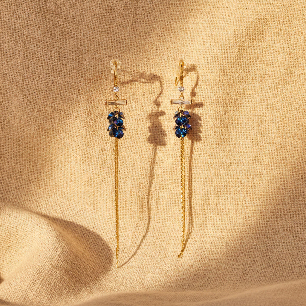 NADIA - Boucles d'oreilles baguette et grappe saphir