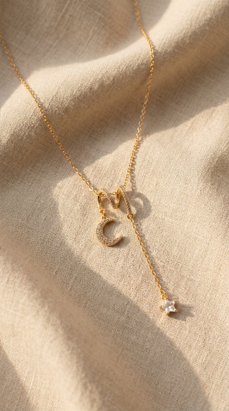 SELENA - Collier lariat lune et étoile